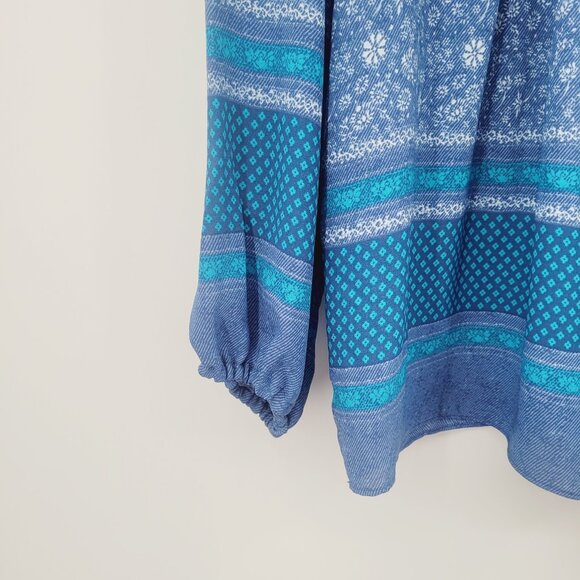 GAP Blue Floral Print Peasant Cottage Core Boho Top - Picture 9 of 11